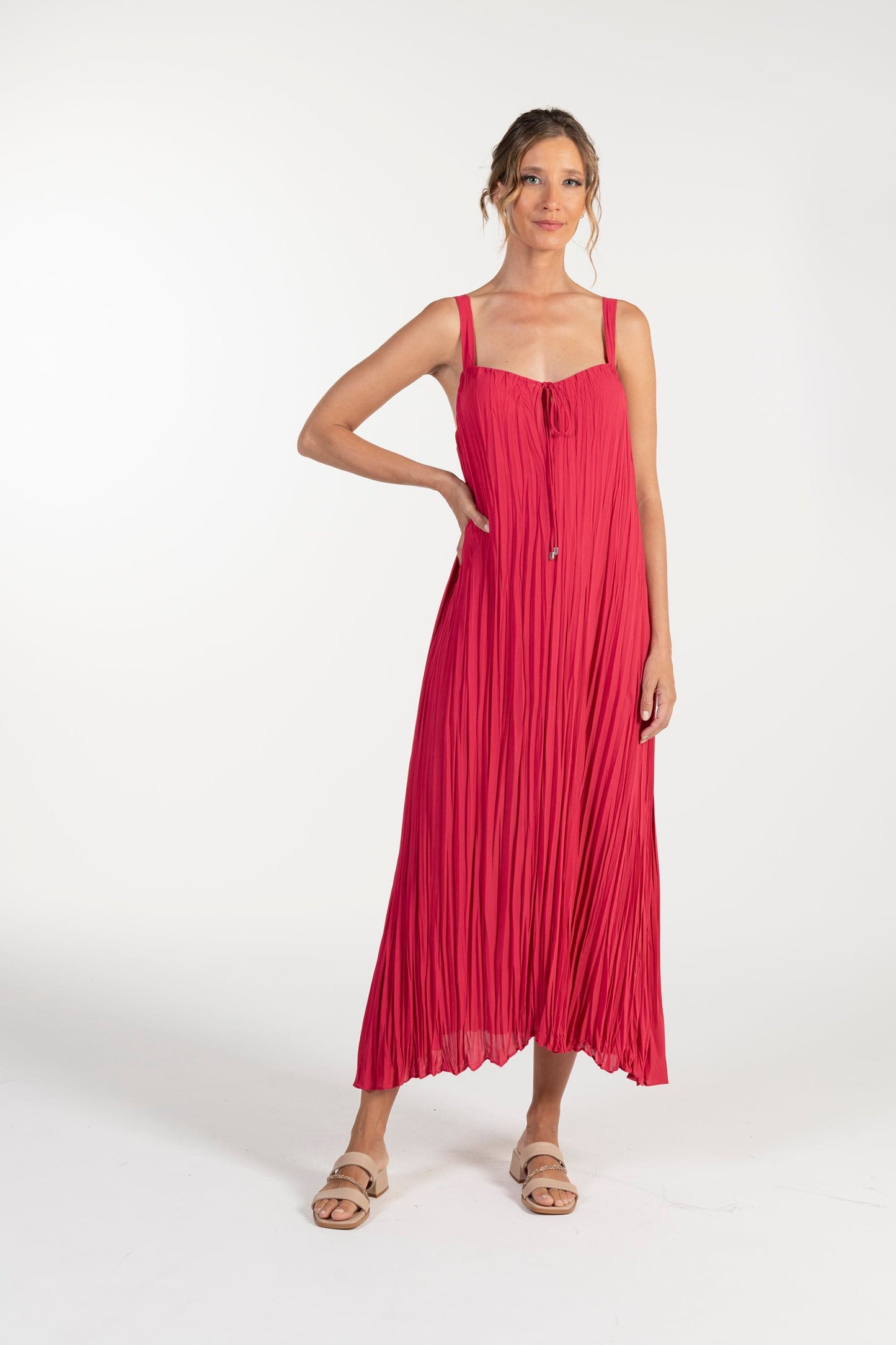 Vestido Vermelho de Mulher ANA SOUSA com Alças e Corte Plissado