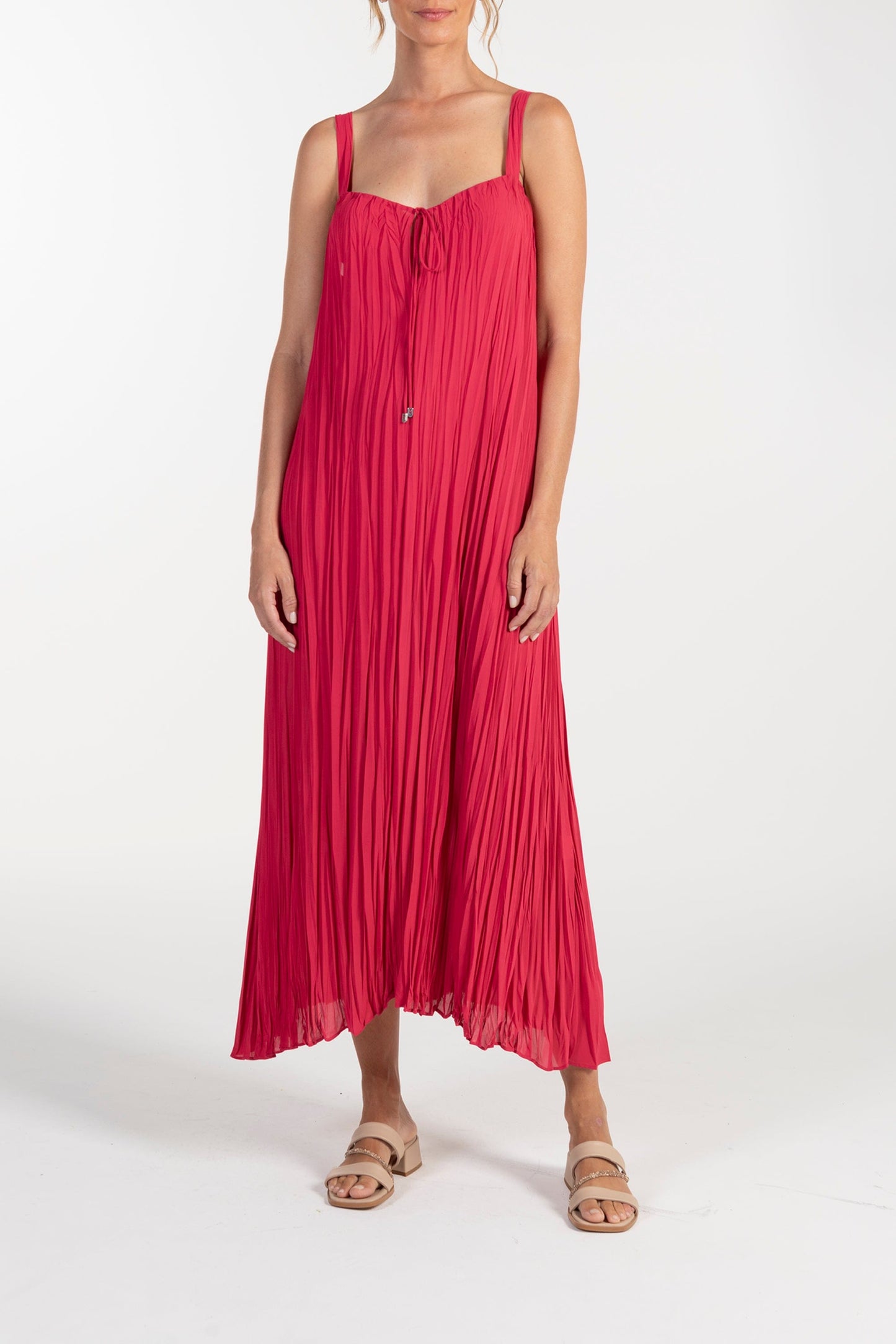 Vestido Vermelho de Mulher ANA SOUSA com Alças e Corte Plissado