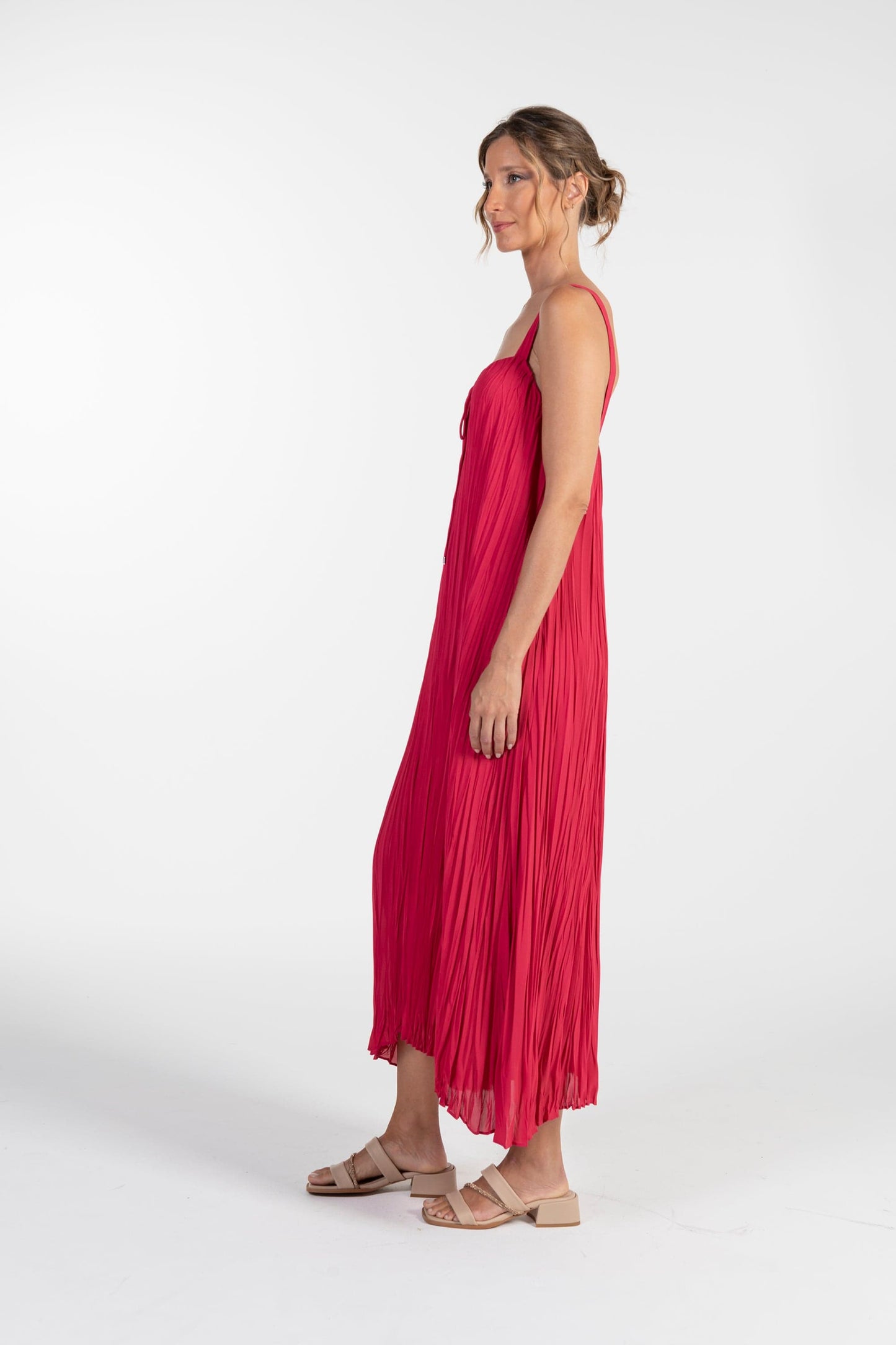 Vestido Vermelho de Mulher ANA SOUSA com Alças e Corte Plissado