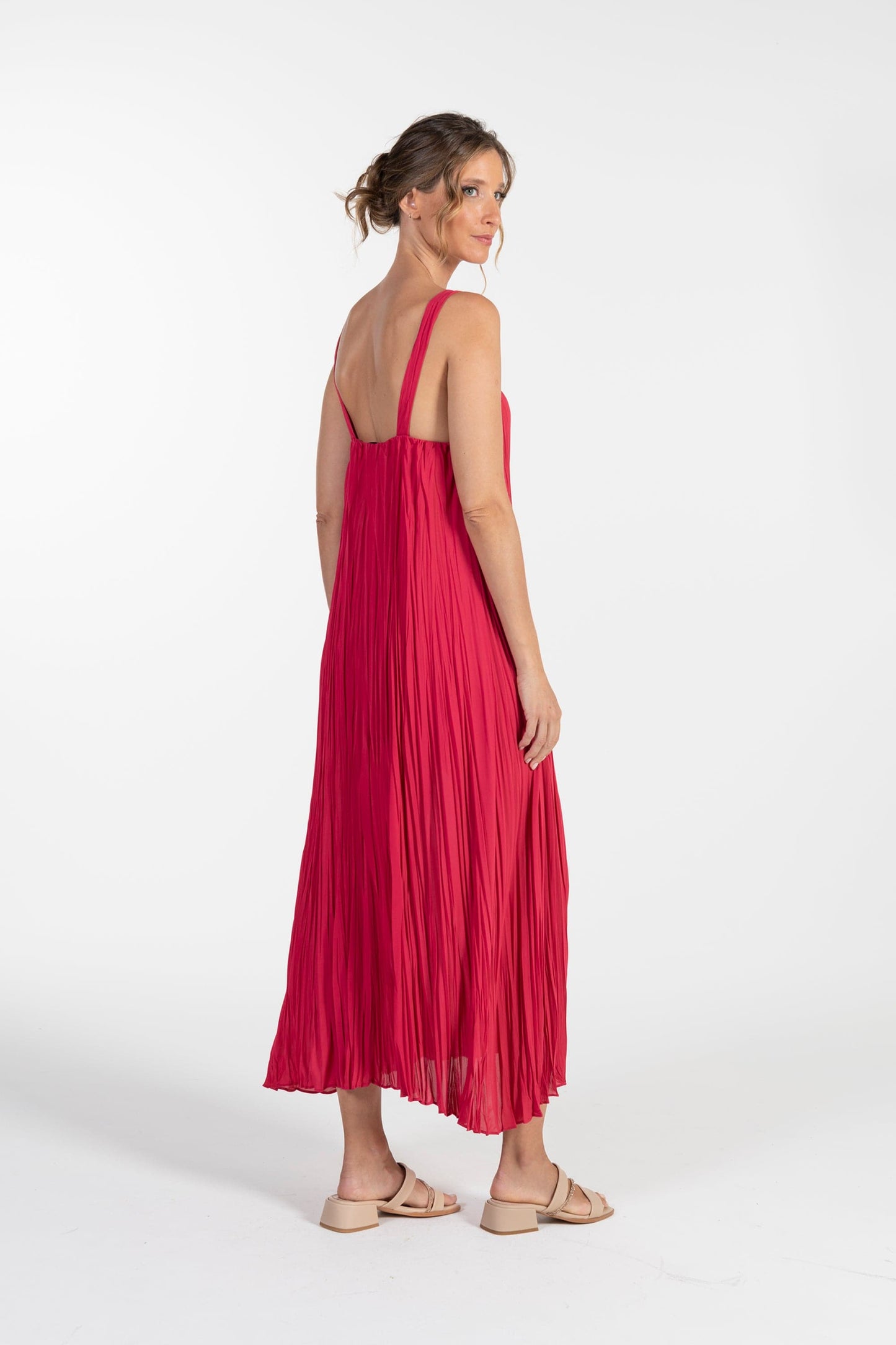 Vestido Vermelho de Mulher ANA SOUSA com Alças e Corte Plissado