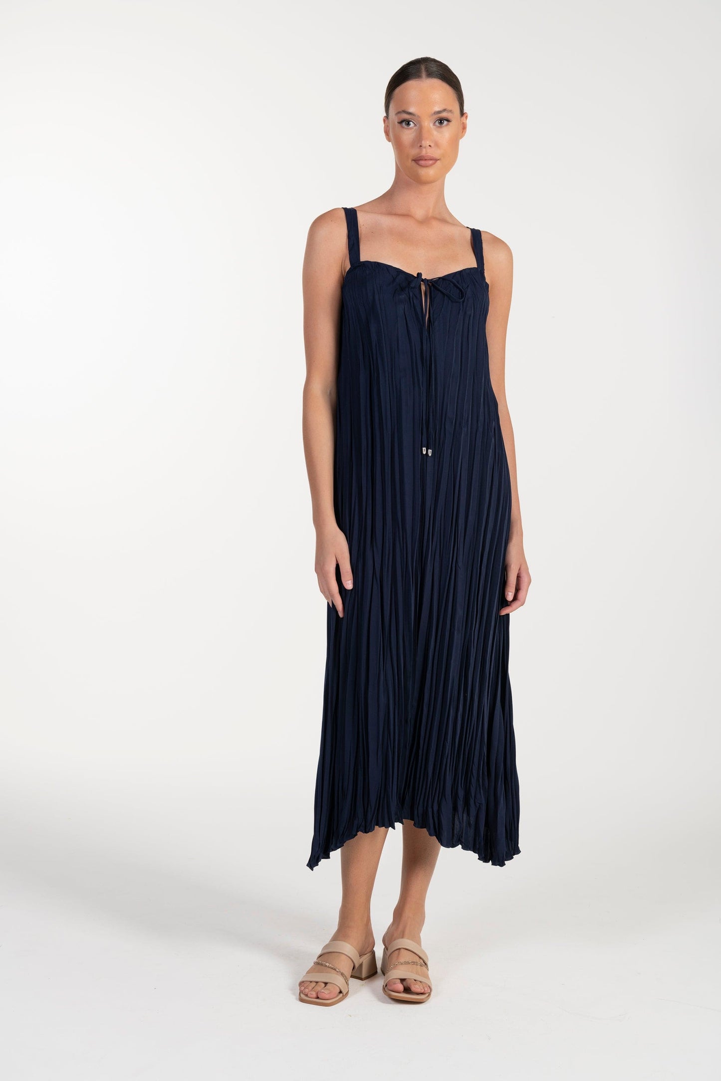 Vestido Azul-Marinho de Mulher ANA SOUSA com Alças e Corte Plissado