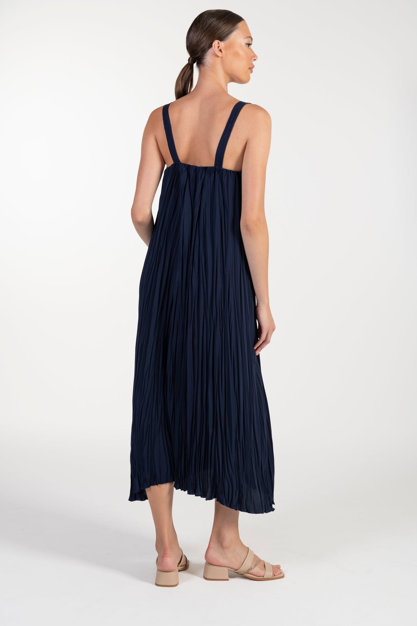 Vestido Azul-Marinho de Mulher ANA SOUSA com Alças e Corte Plissado