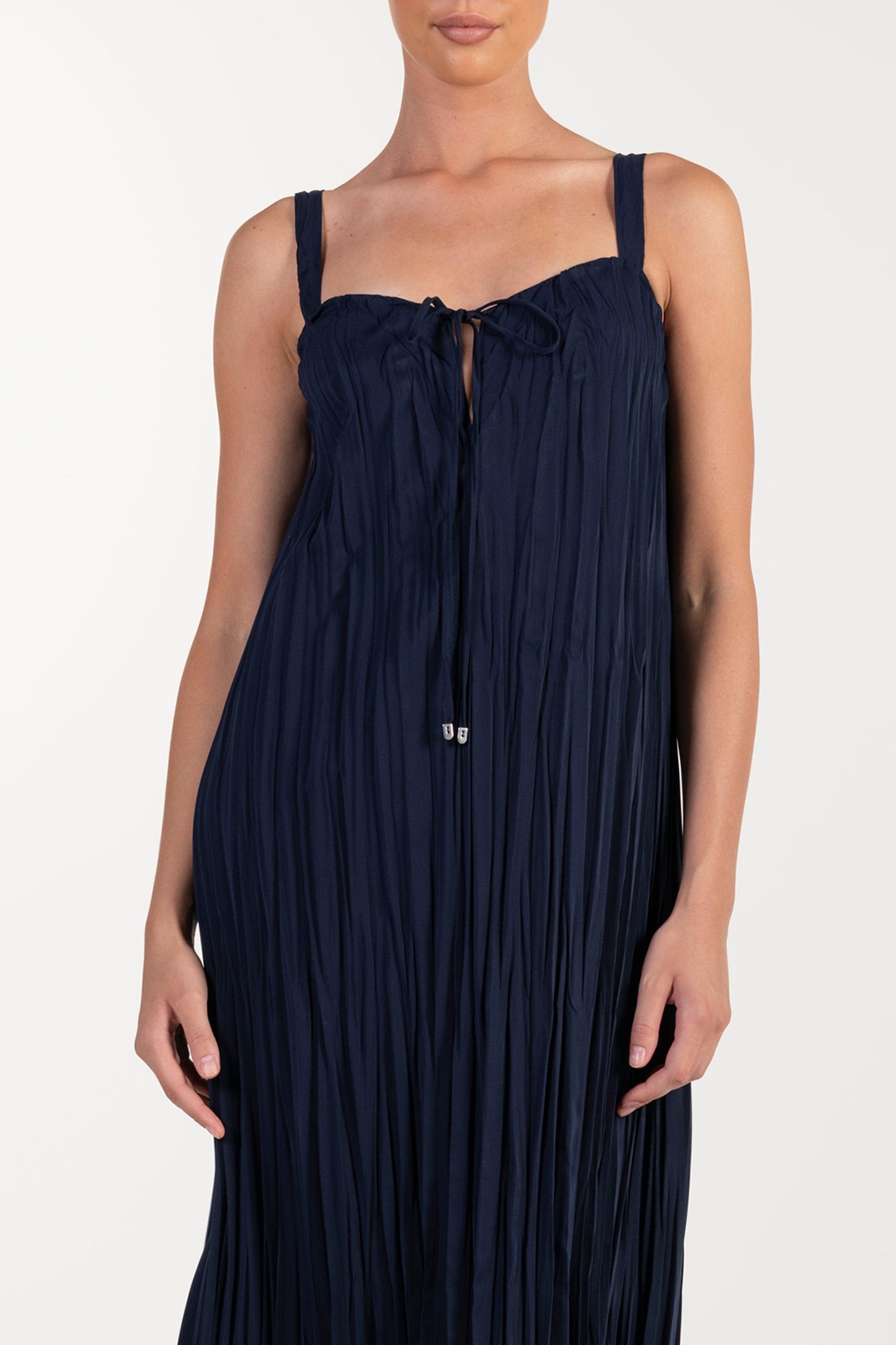 Vestido Azul-Marinho de Mulher ANA SOUSA com Alças e Corte Plissado