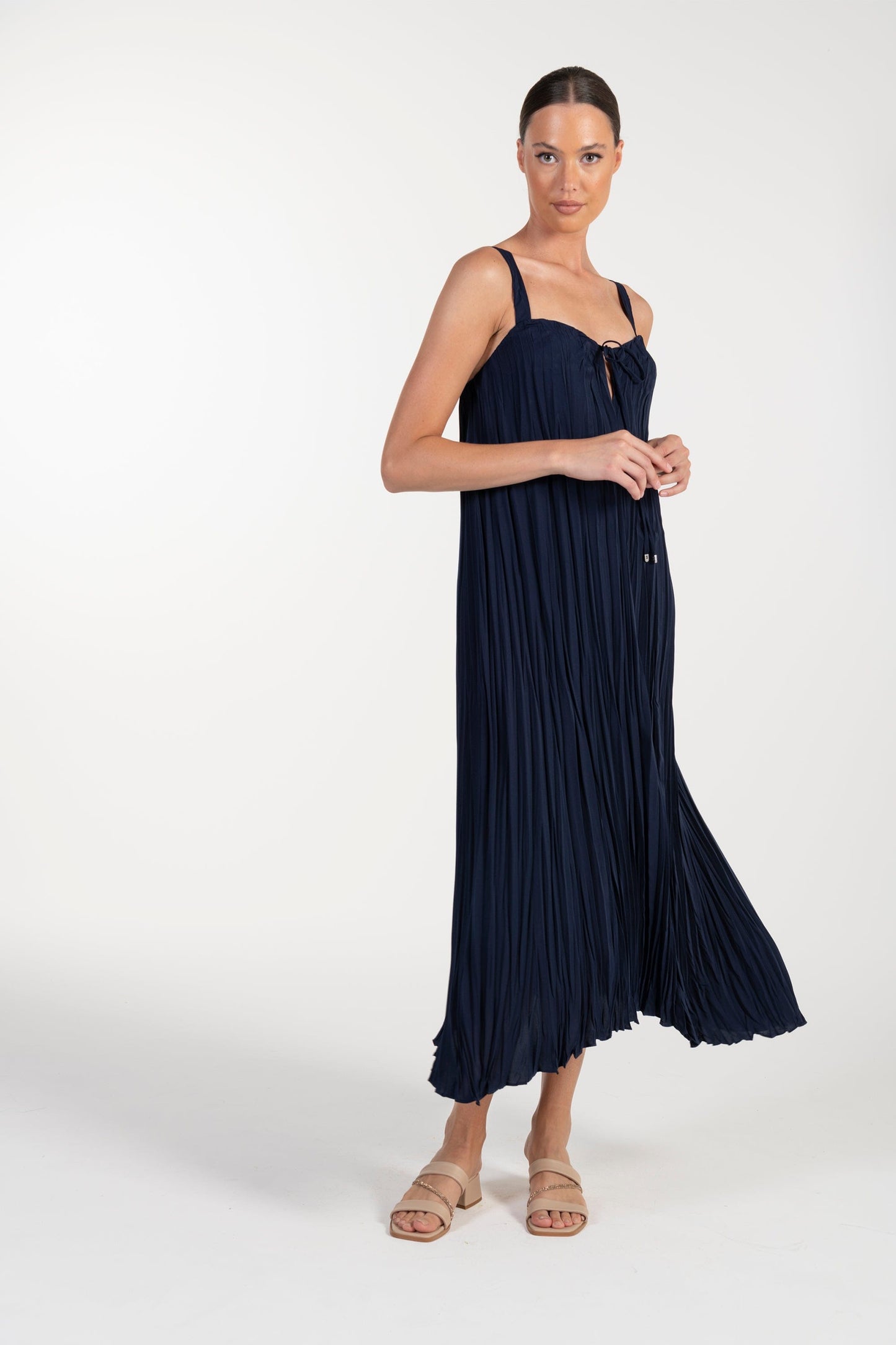 Vestido Azul-Marinho de Mulher ANA SOUSA com Alças e Corte Plissado