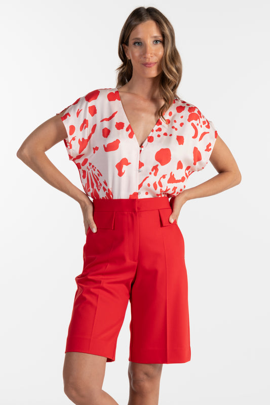 Calções Vermelhos de Mulher ANA SOUSA com Cintura Média