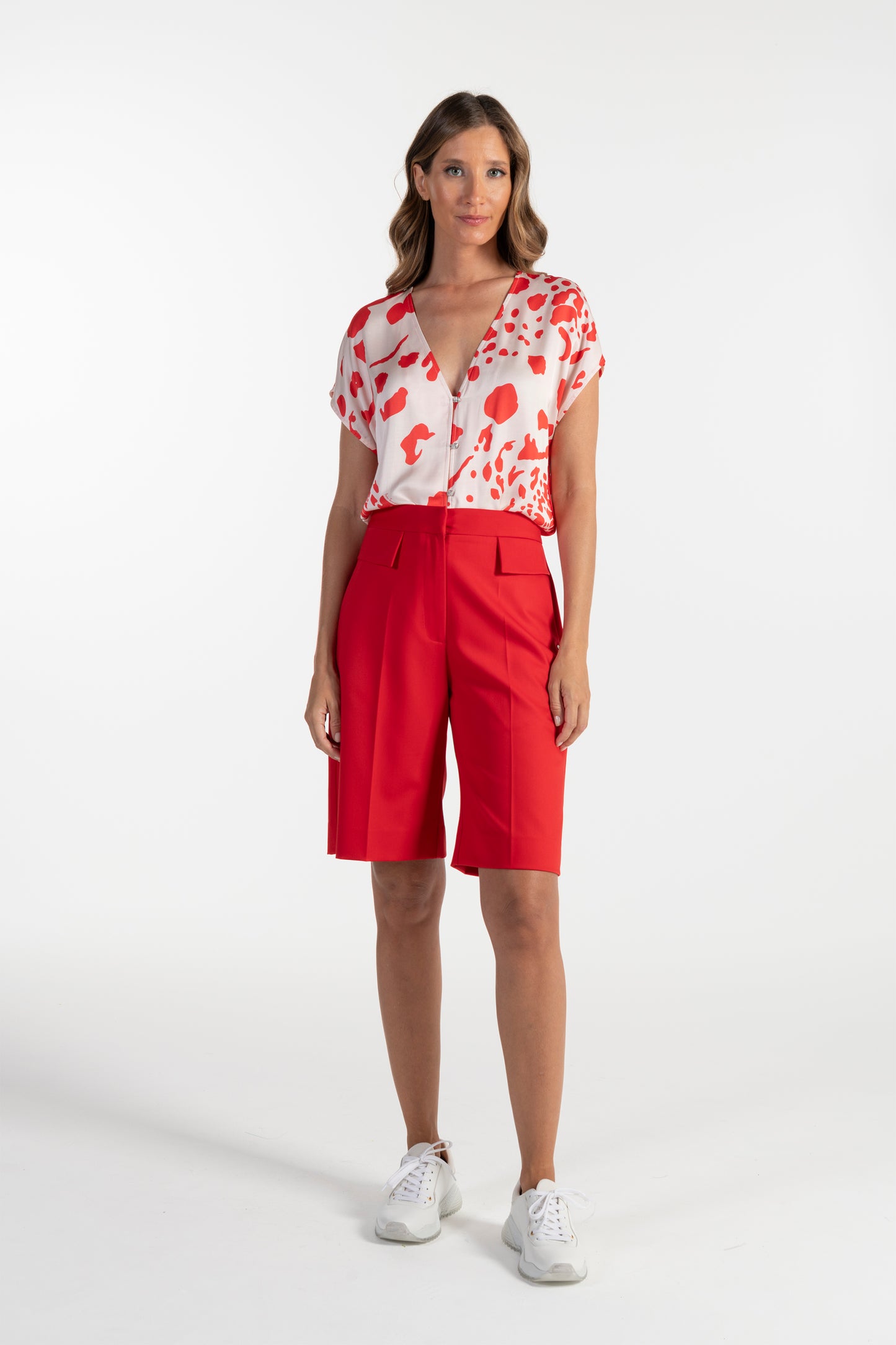 Calções Vermelhos de Mulher ANA SOUSA com Cintura Média