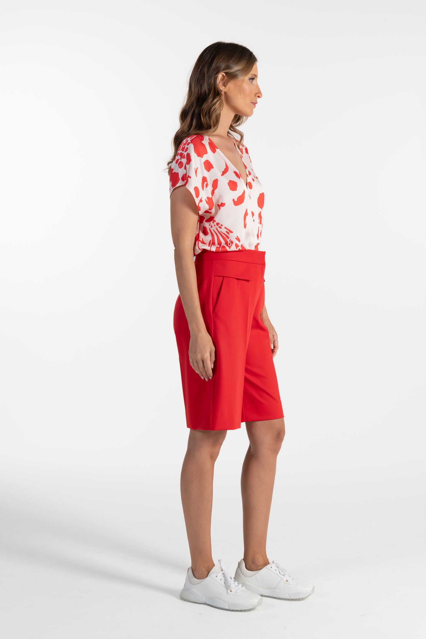 Calções Vermelhos de Mulher ANA SOUSA com Cintura Média