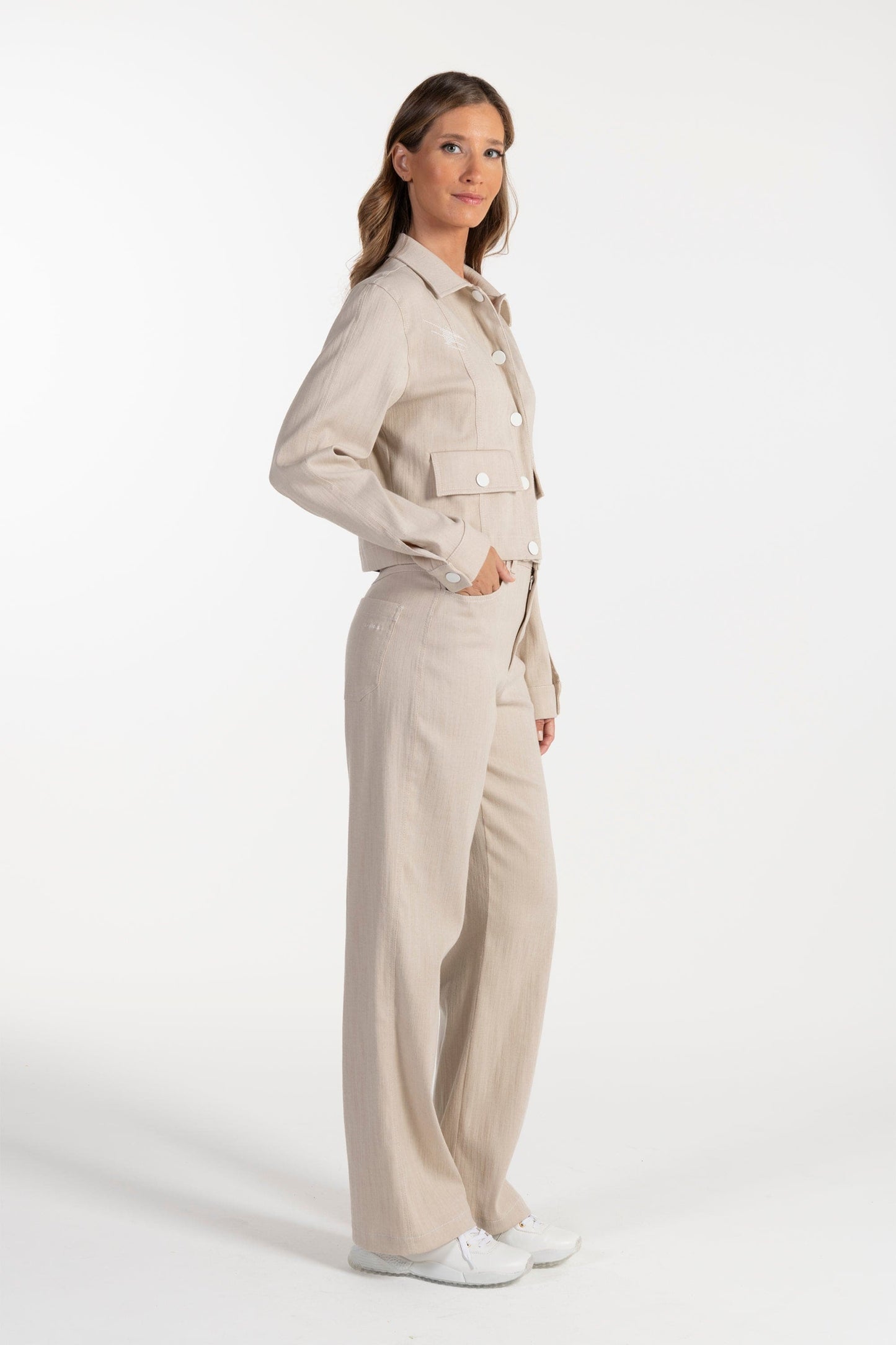 Jaqueta  Ana Sousa Bege Elegante com Detalhes Modernos