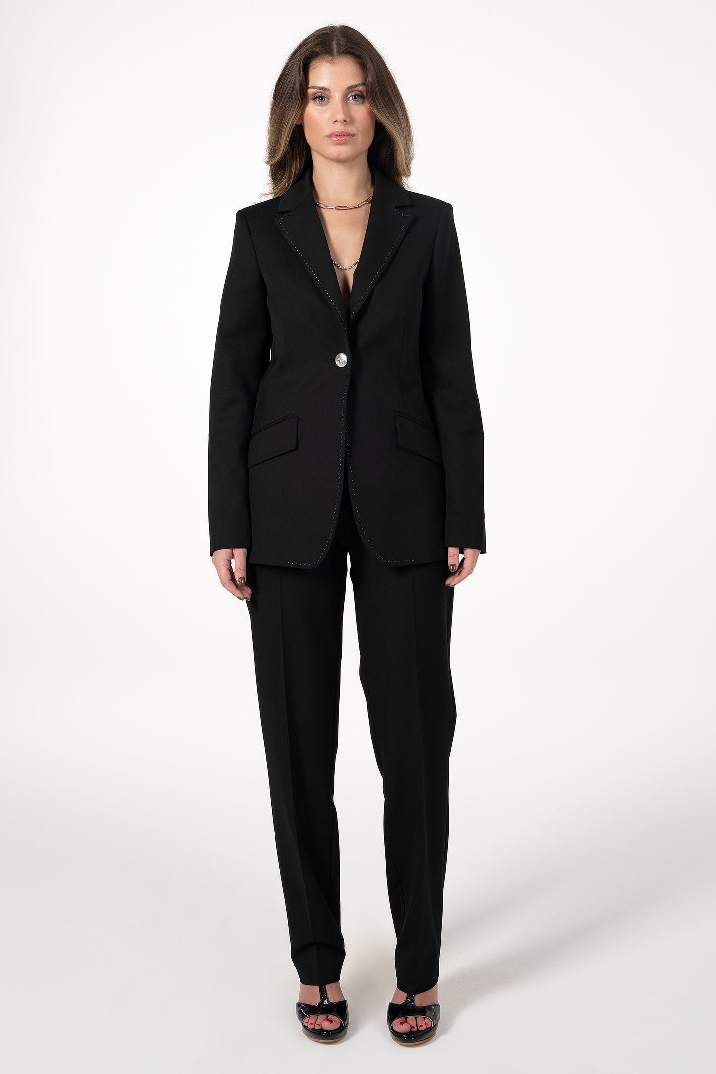 Blazer Mulher ANA SOUSA Preto Cintado com Lapela e Botão Metálico