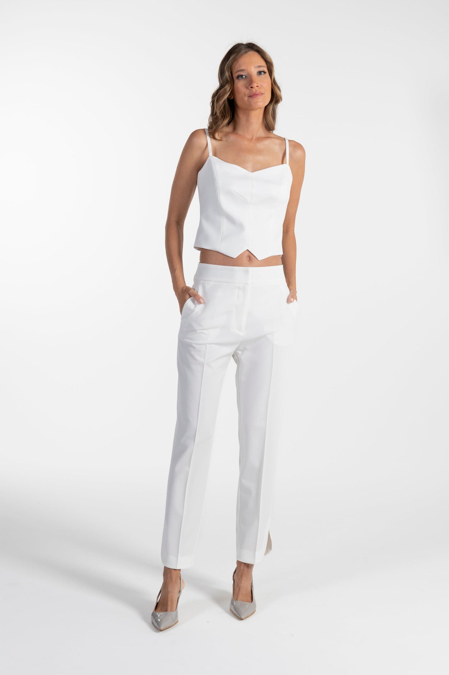 Calças s Ana Sousa Brancas Corte Reto