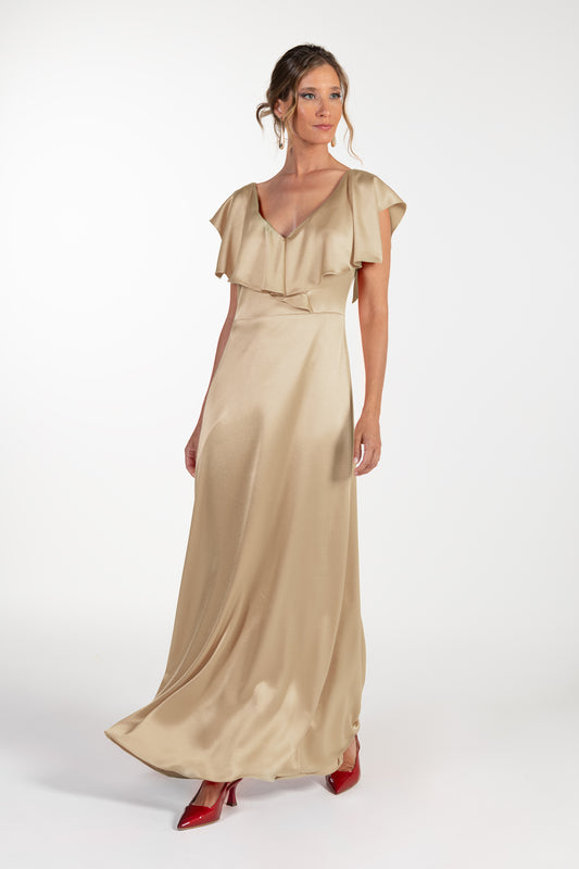 Vestido Bege de Mulher ANA SOUSA em Tecido Acetinado