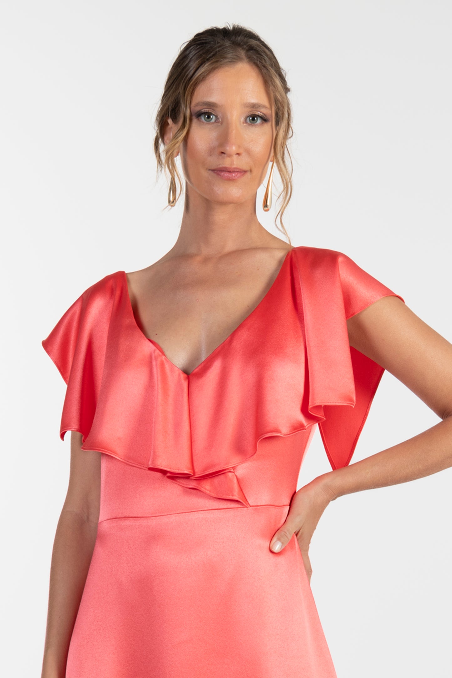 Vestido Coral de Mulher ANA SOUSA em Tecido Acetinado
