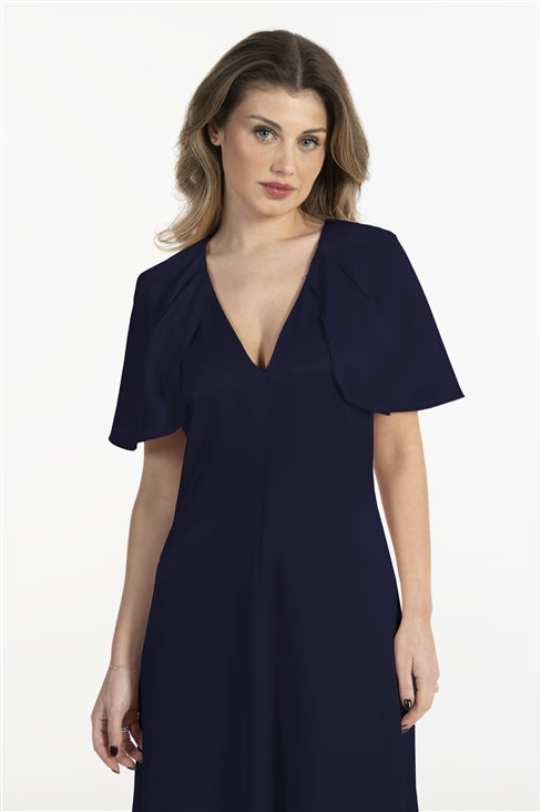 Vestido Mulher ANA SOUSA Azul-Marinho Comprido com Decote em V e Mangas Capa