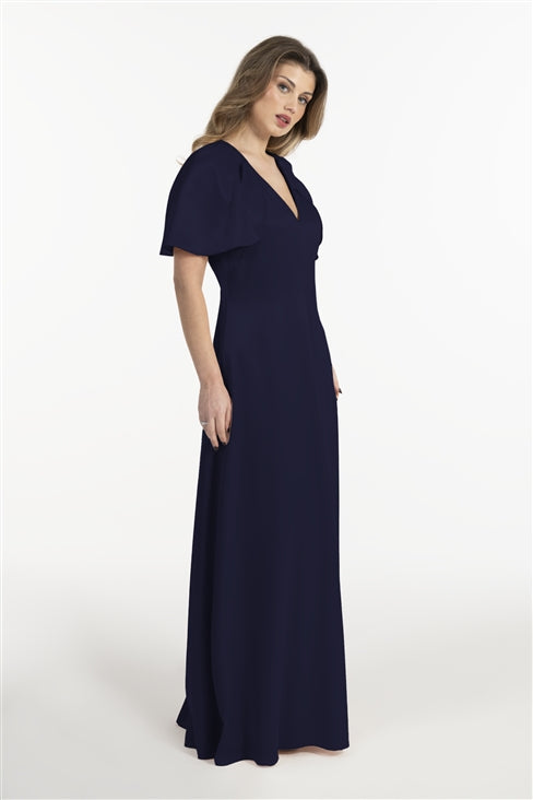 Vestido Mulher ANA SOUSA Azul-Marinho Comprido com Decote em V e Mangas Capa