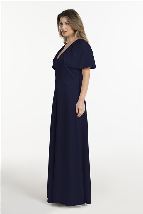 Vestido Mulher ANA SOUSA Azul-Marinho Comprido com Decote em V e Mangas Capa