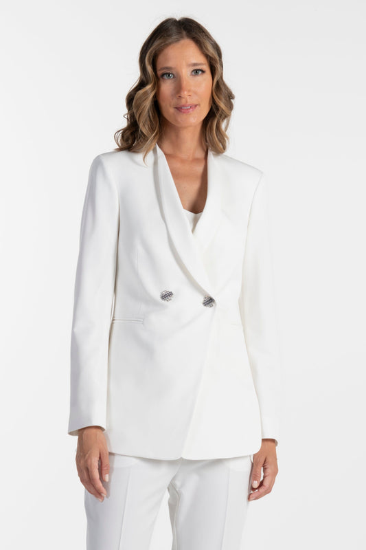 Blazer Ana Sousa Branco com Botões Elegantes