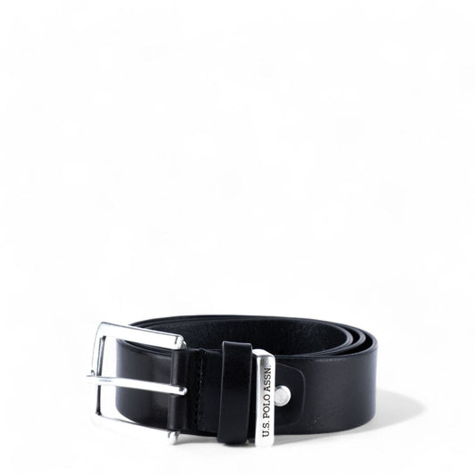 Cinto de Homem US Polo Preto com Fivela Metálica e Detalhe da Marca