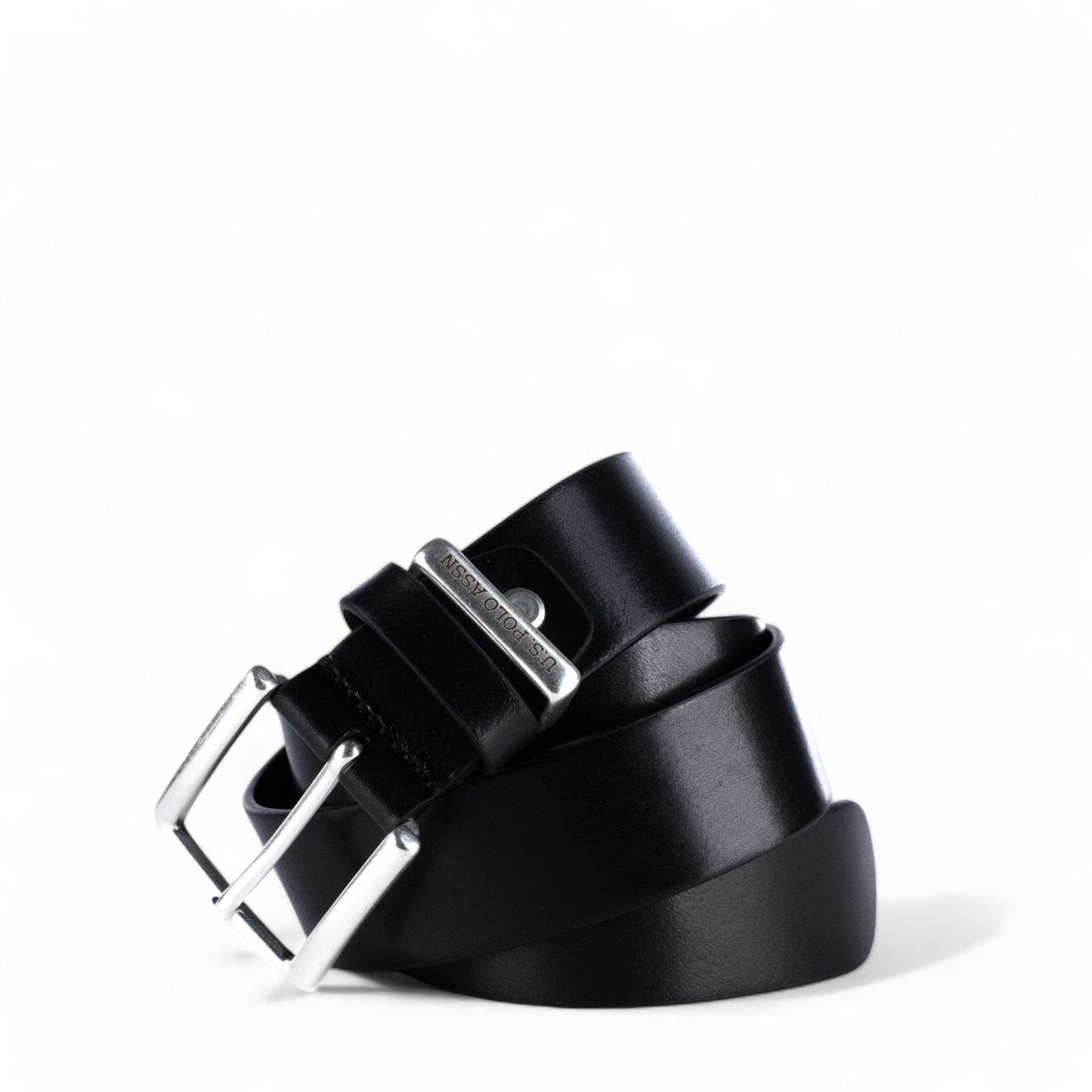 Cinto de Homem US Polo Preto com Fivela Metálica e Detalhe da Marca