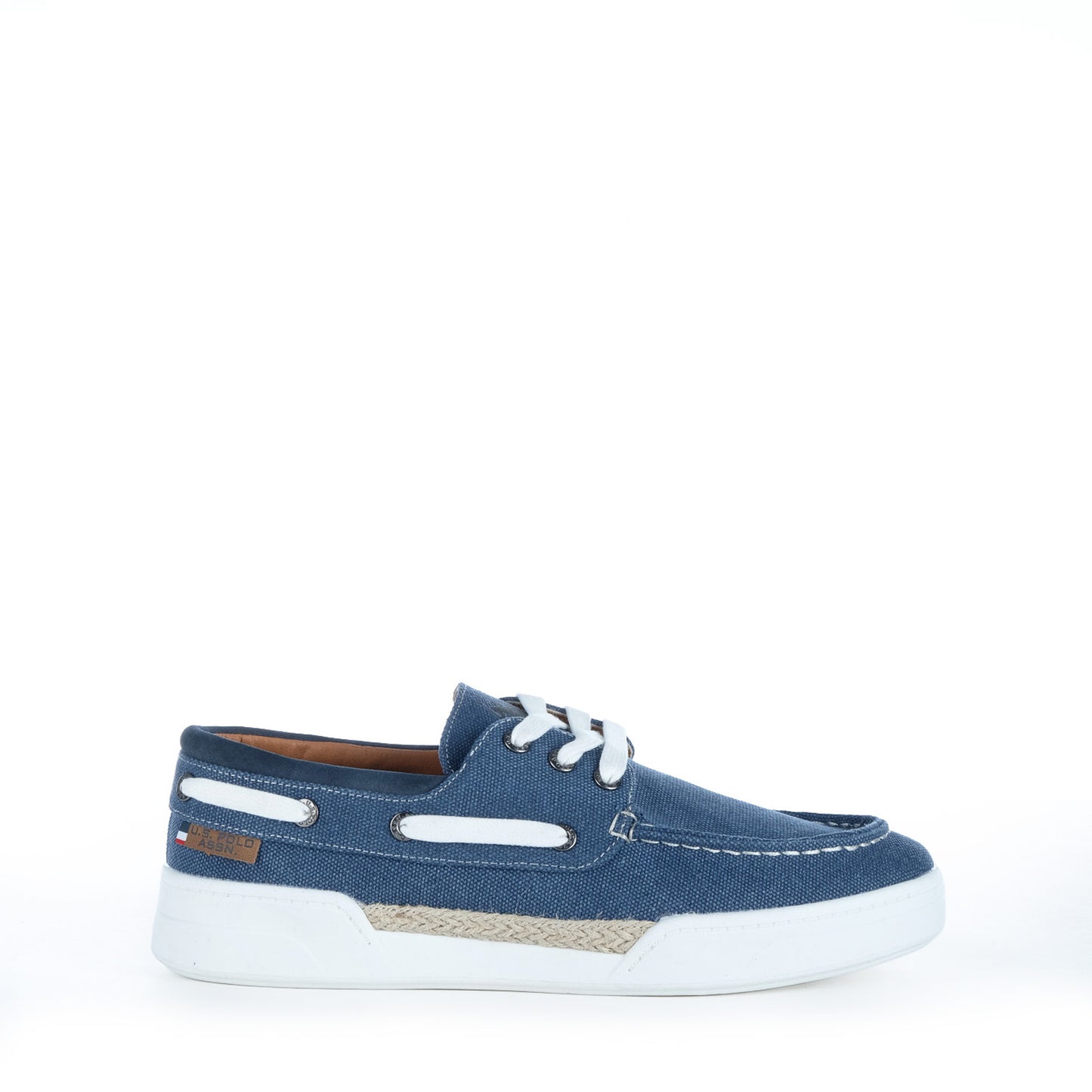 Sapato Náutico Homem U.S. Polo Assn. Azul com Atacadores Brancos e Sola Branca