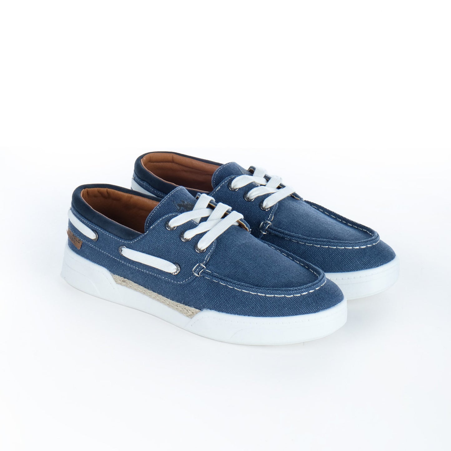 Sapato Náutico Homem U.S. Polo Assn. Azul com Atacadores Brancos e Sola Branca