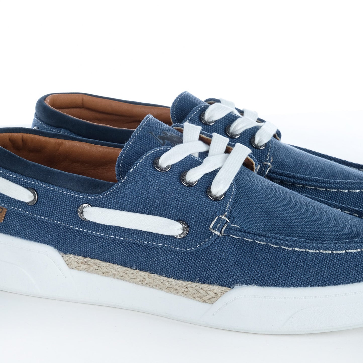 Sapato Náutico Homem U.S. Polo Assn. Azul com Atacadores Brancos e Sola Branca