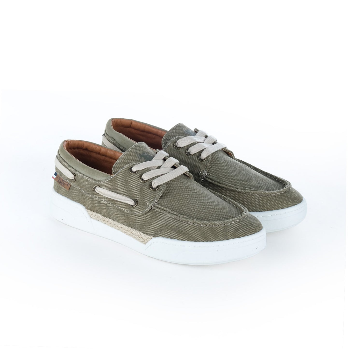 Sapato Náutico Homem U.S. Polo Assn. Verde Caqui com Atacadores Claros e Sola Branca
