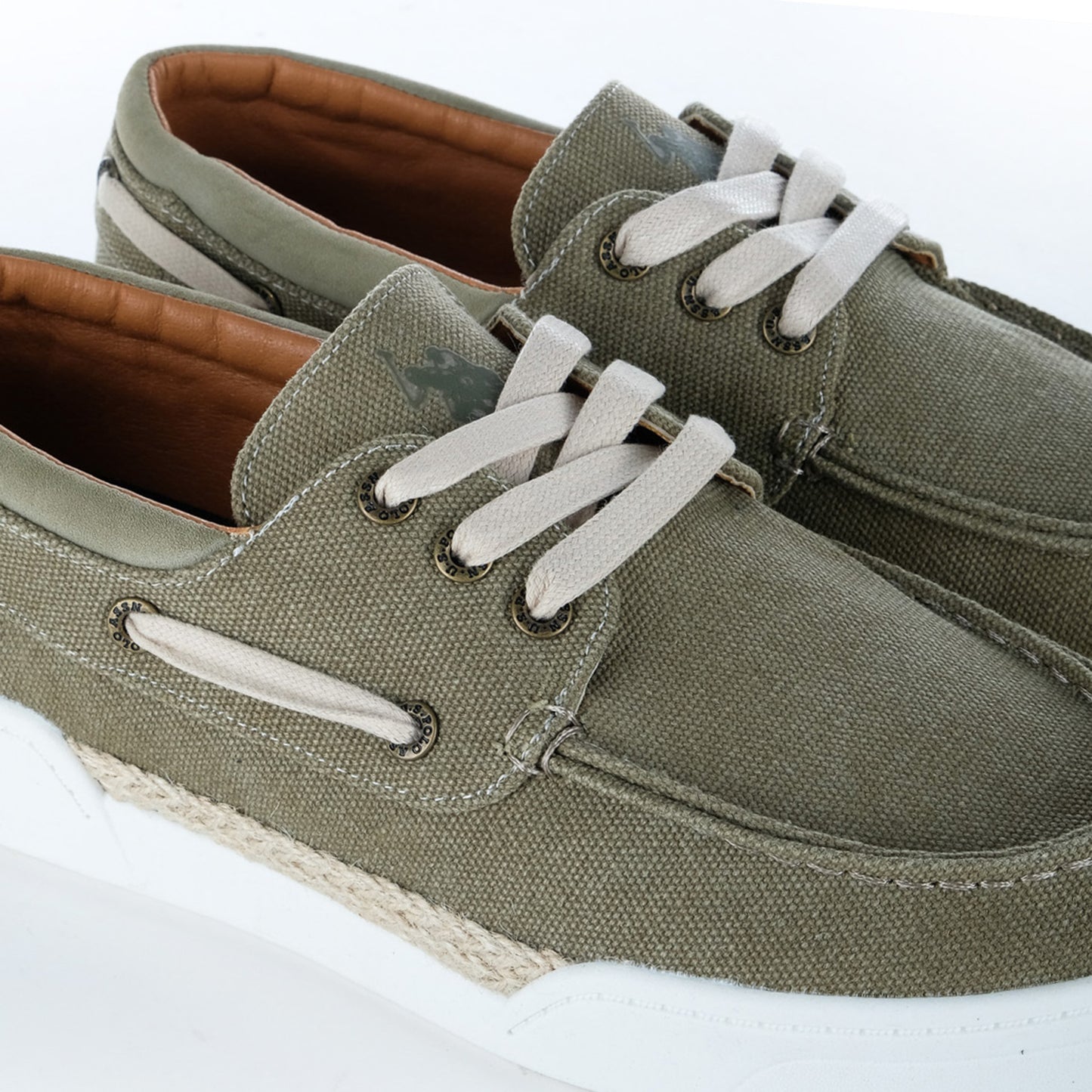 Sapato Náutico Homem U.S. Polo Assn. Verde Caqui com Atacadores Claros e Sola Branca