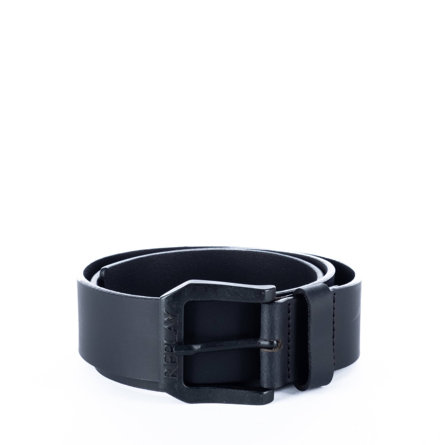 Cinto de Homem Replay Preto com Fivela Larga em Acabamento Mate