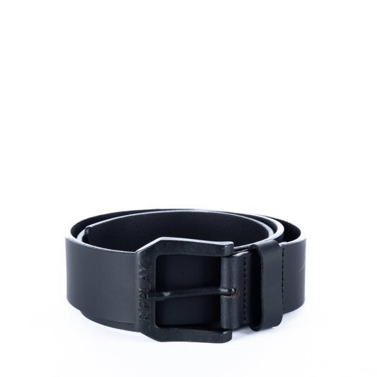 Cinto de Homem Replay Preto com Fivela Larga em Acabamento Mate