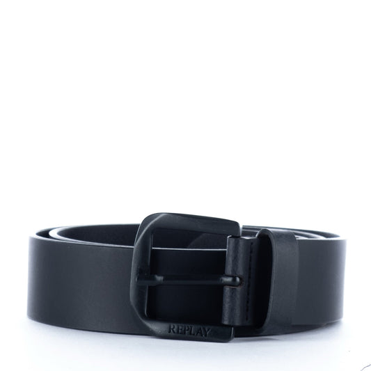 Cinto de Homem Replay Preto com Fivela Robusta Gravada com Logótipo