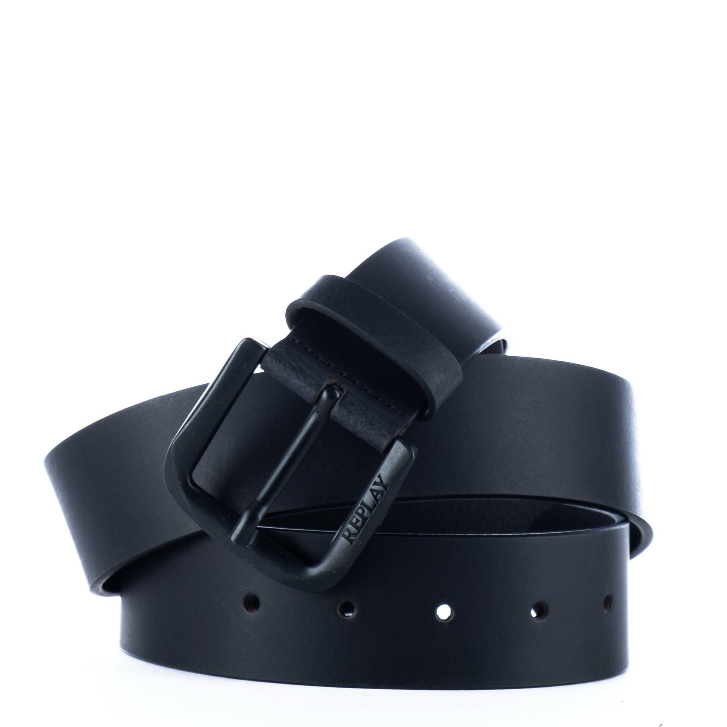Cinto de Homem Replay Preto com Fivela Robusta Gravada com Logótipo