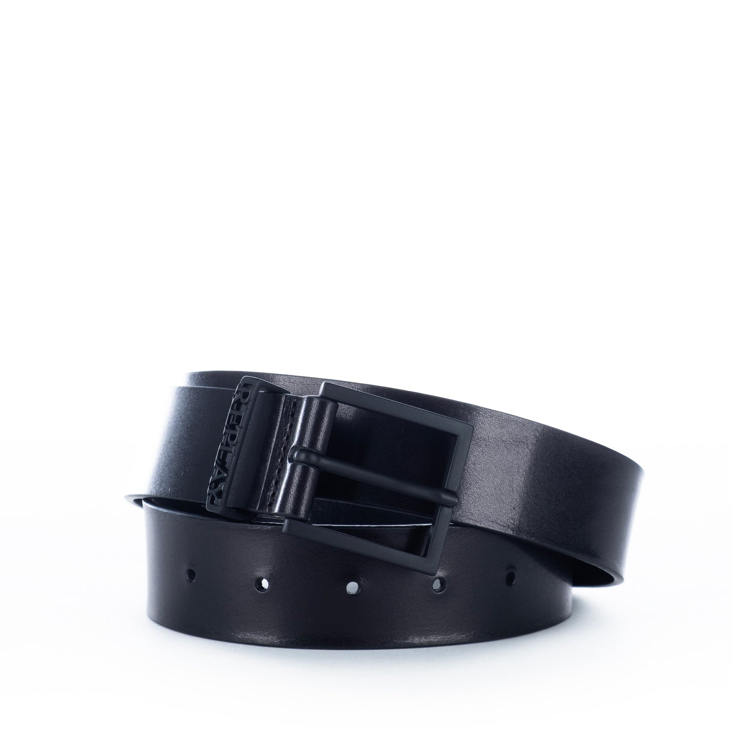 Cinto Homem de Couro Preto para Replay com Fivela Metálica