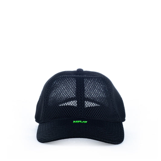 Boné Replay Preto em Rede com Logótipo Verde Fluo