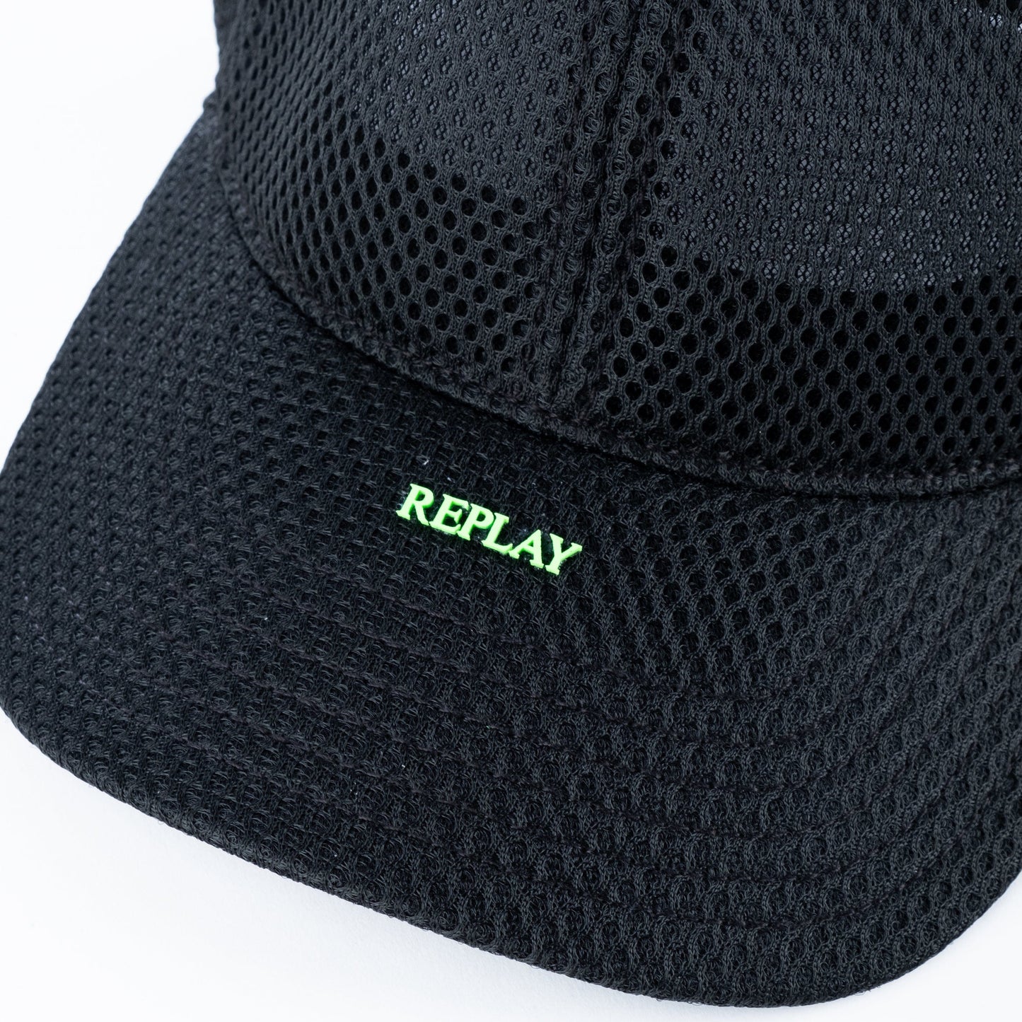 Boné Replay Preto em Rede com Logótipo Verde Fluo