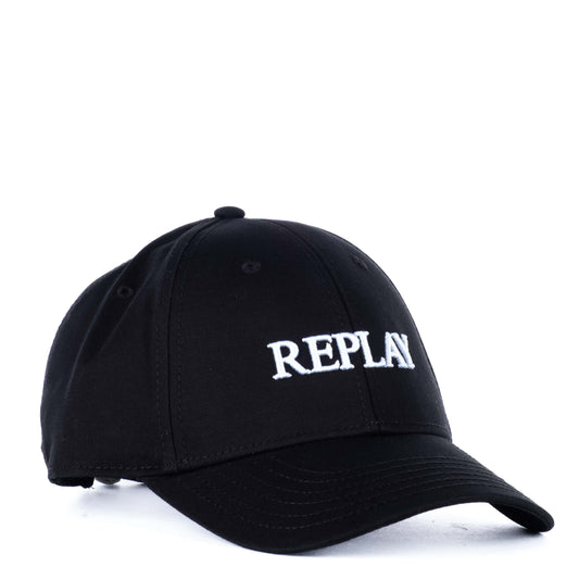 Boné Replay Preto com Logótipo Bordado em Branco