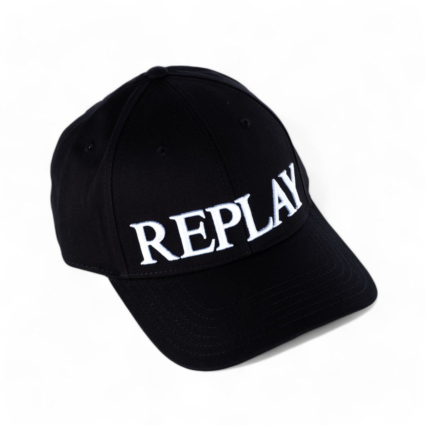 Boné Replay Preto com Logótipo Bordado Grande em Branco