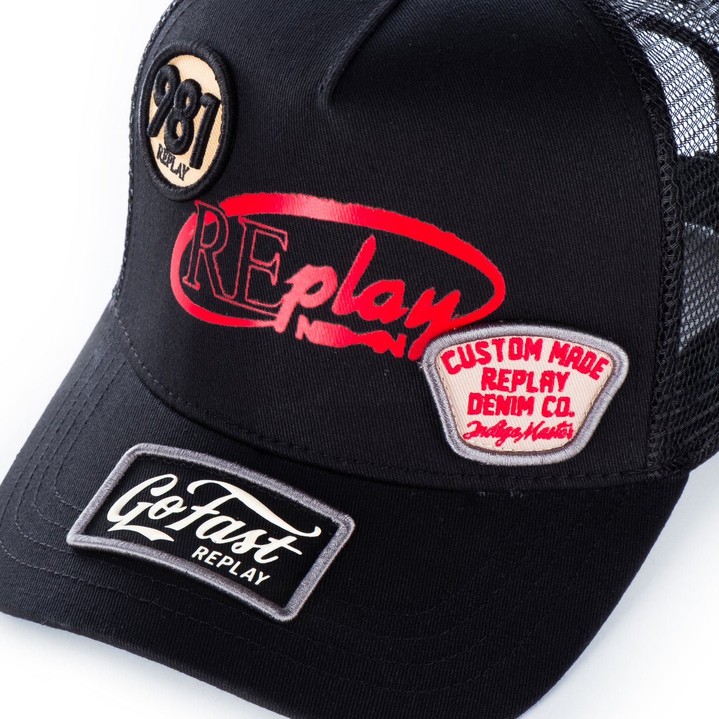 Boné Masculino Replay Preto Bordado com Apliques