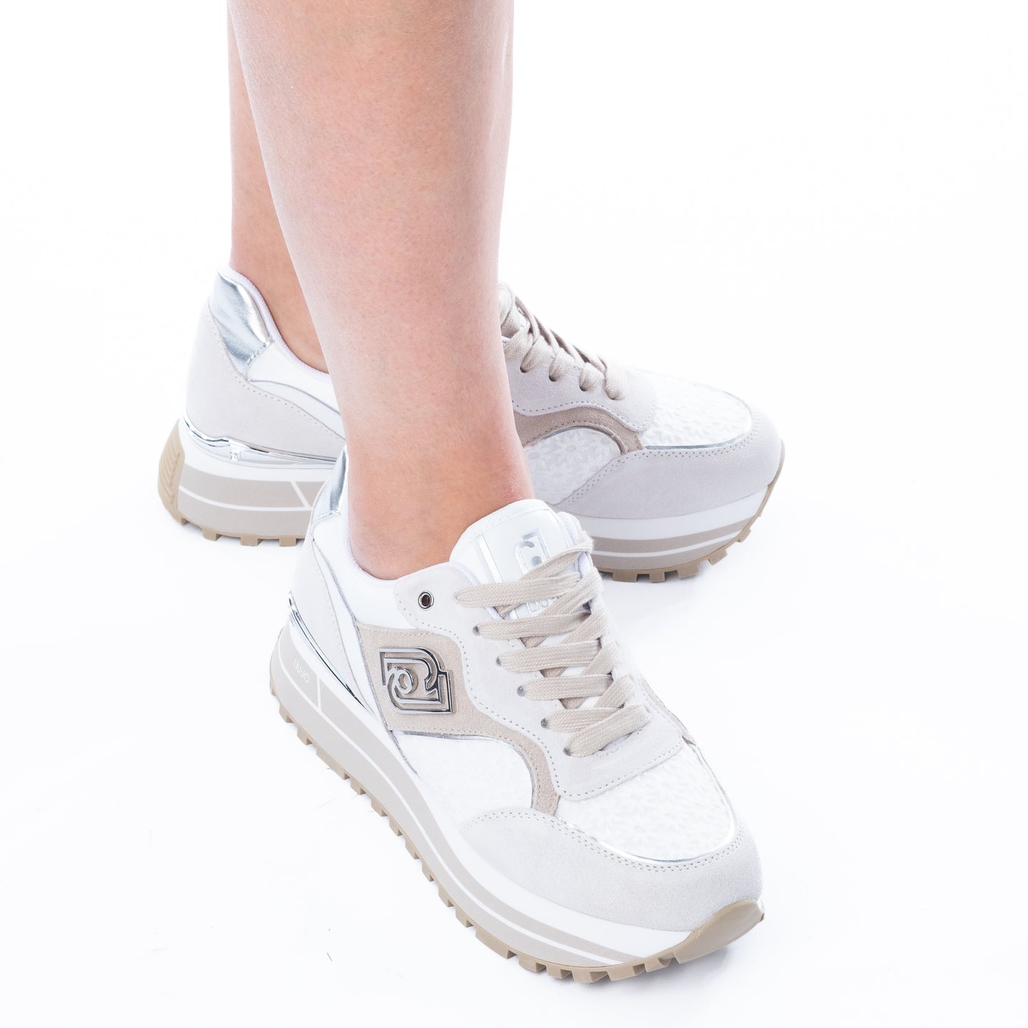 Ténis Mulher Liu Jo Bege/Branco com Detalhes Metálicos