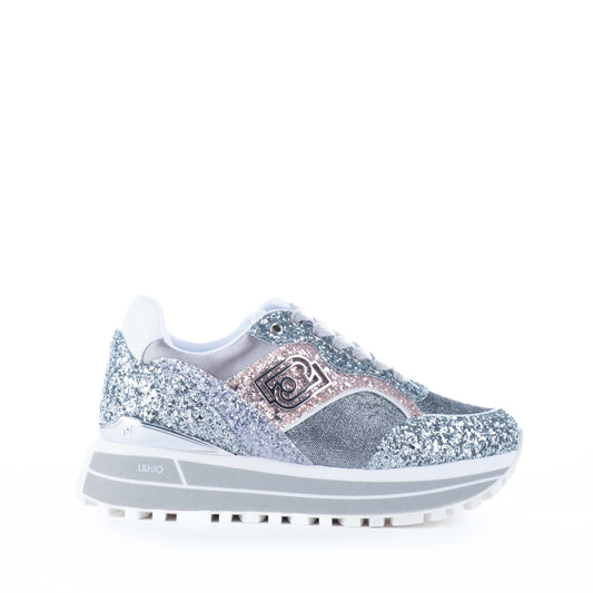 Ténis Mulher Liu Jo Prateado e Rosa de Glitter com Logo em Relevo