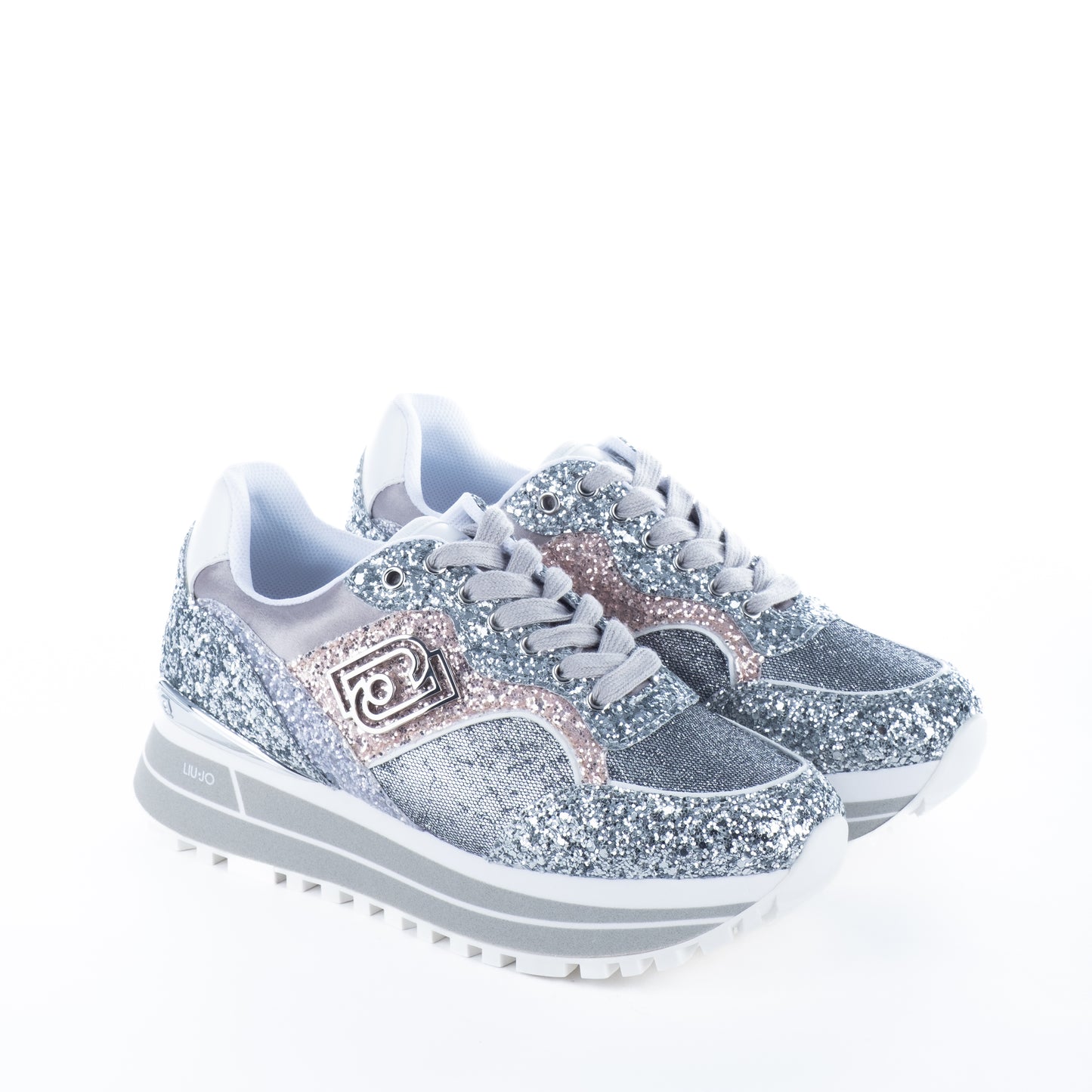 Ténis Mulher Liu Jo Prateado e Rosa de Glitter com Logo em Relevo