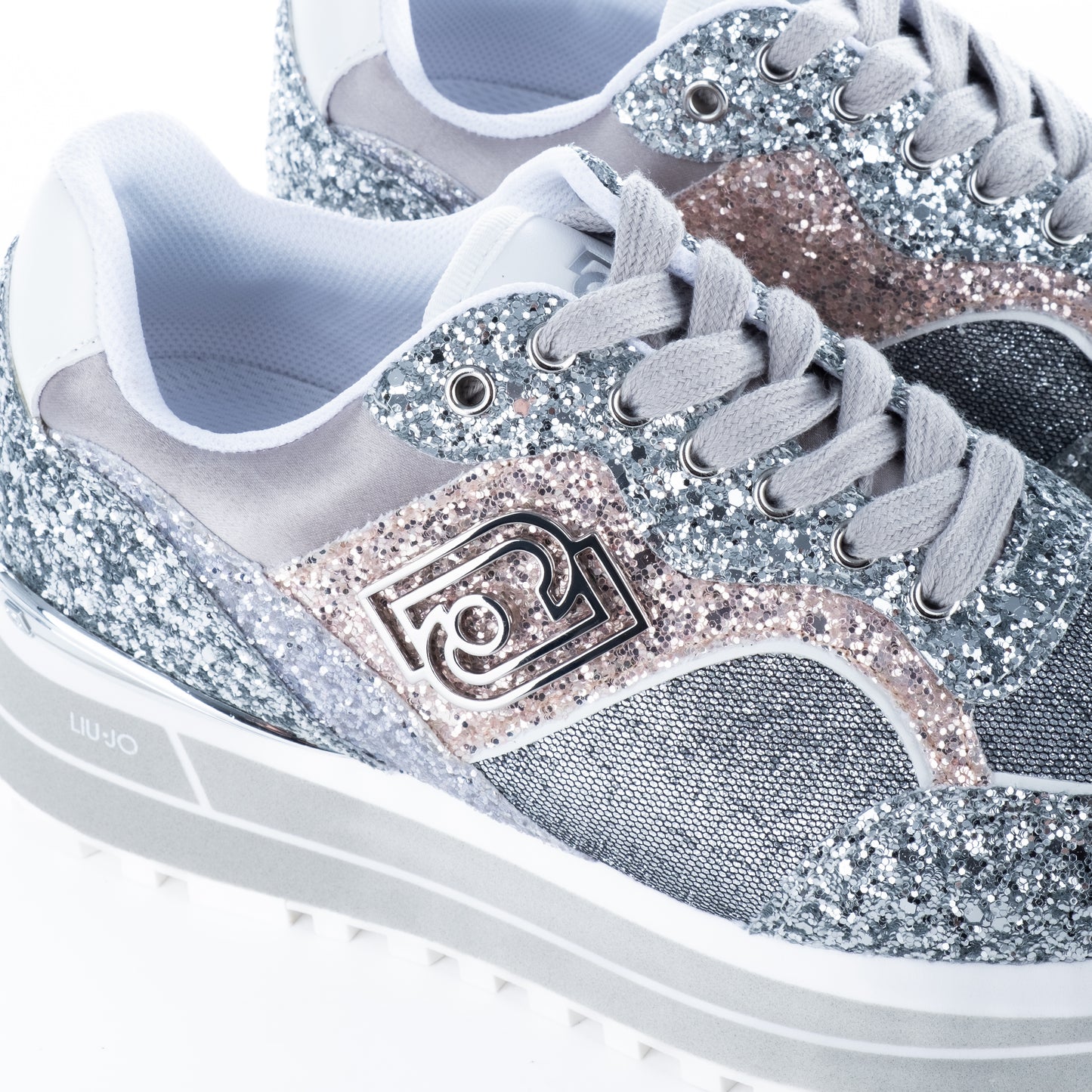 Ténis Mulher Liu Jo Prateado e Rosa de Glitter com Logo em Relevo