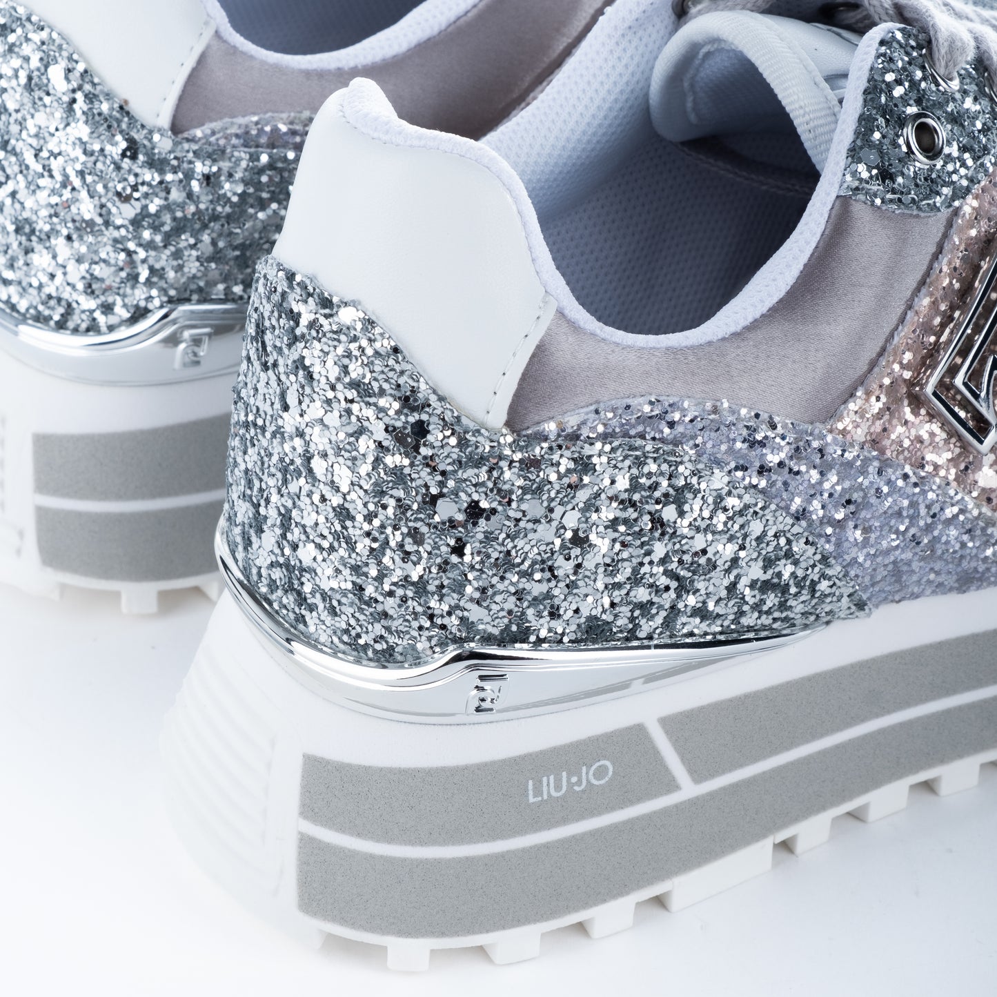 Ténis Mulher Liu Jo Prateado e Rosa de Glitter com Logo em Relevo