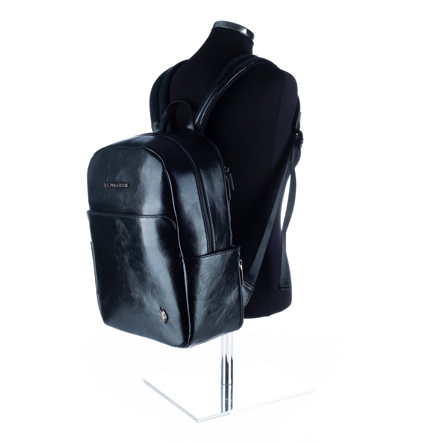 Mochila Unisexo US Polo em Preto Brilhante com Logótipo Discreto