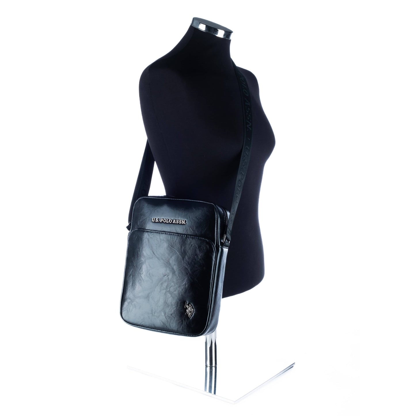 Bolsa Tiracolo de Homem US Polo em Preto Brilhante com Logótipo Discreto