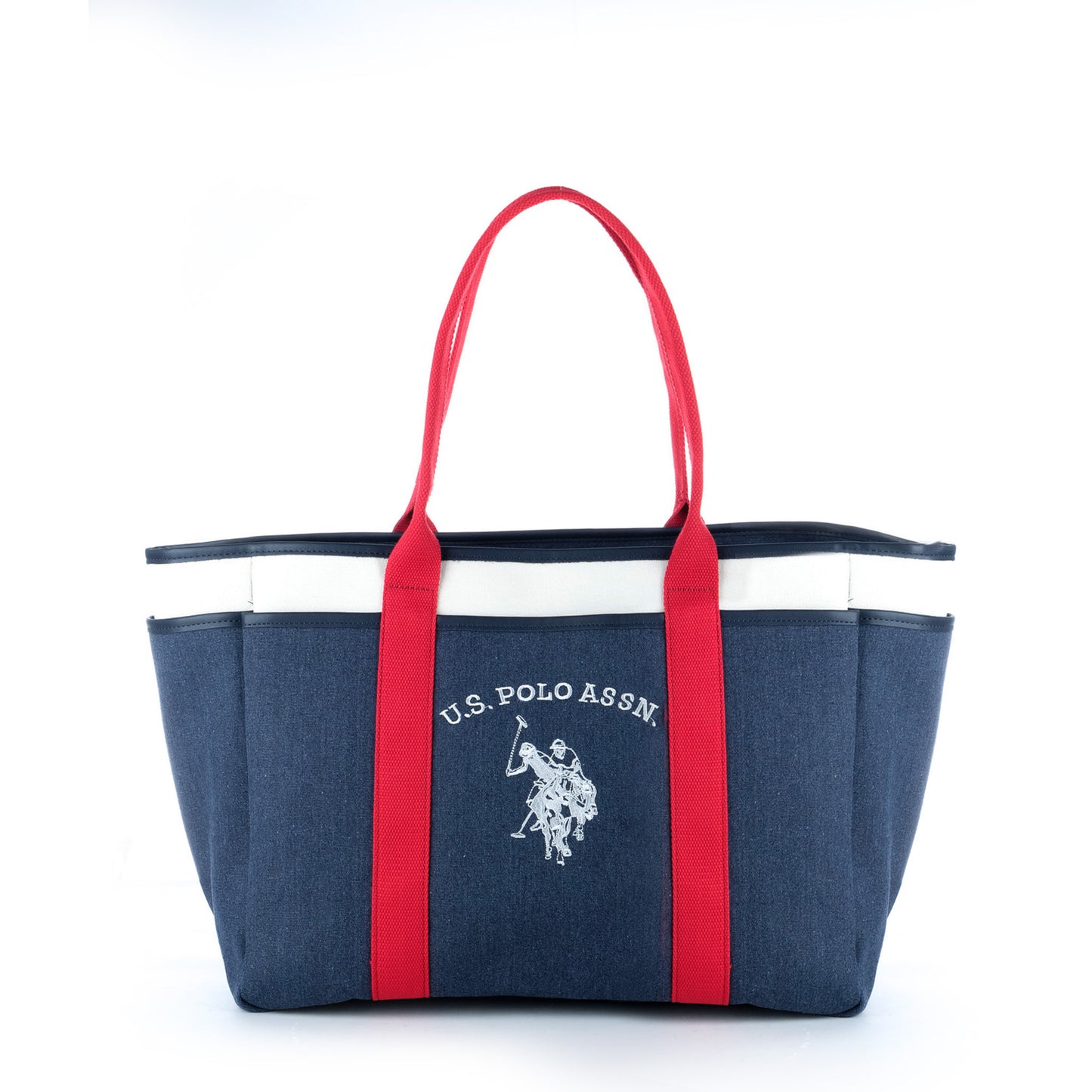 Bolsa Tote U.S. Polo Assn. Azul Marinho com Alças Vermelhas e Logótipo Bordado