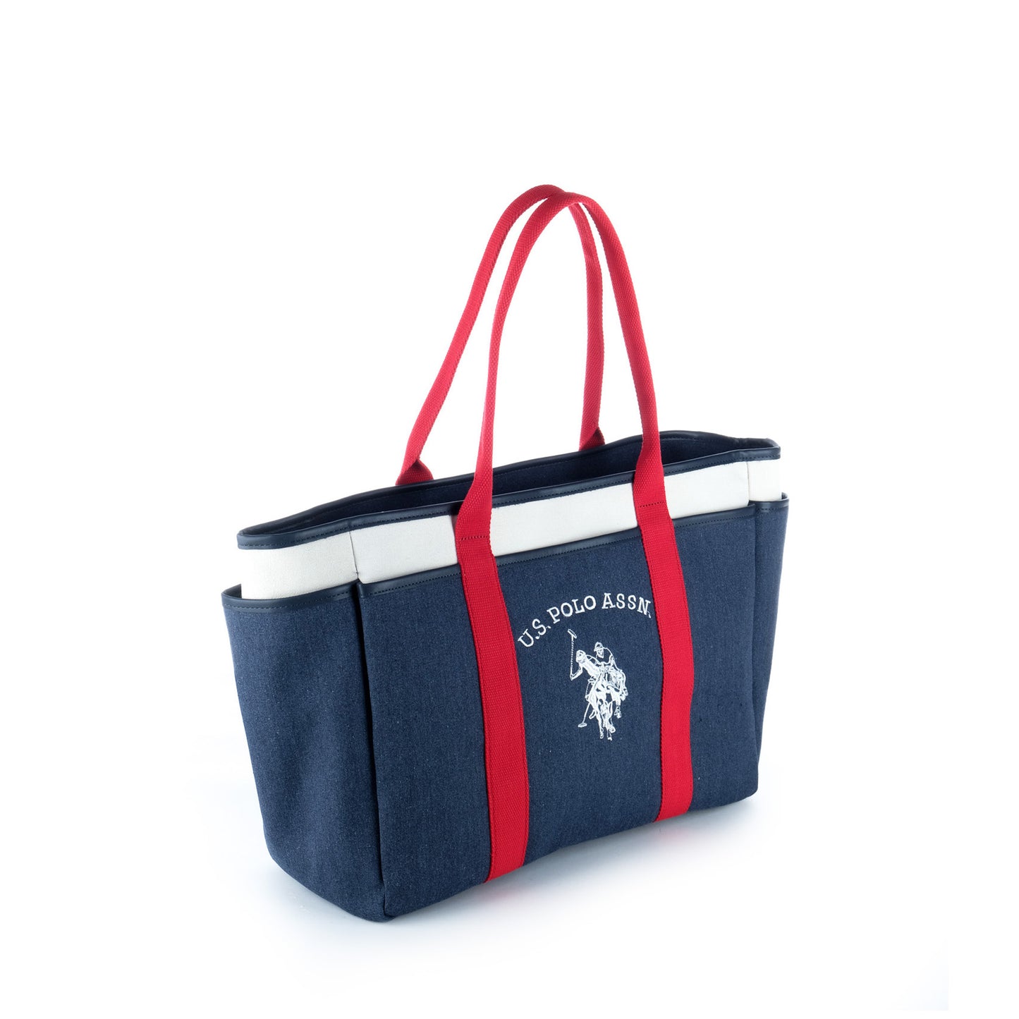 Bolsa Tote U.S. Polo Assn. Azul Marinho com Alças Vermelhas e Logótipo Bordado