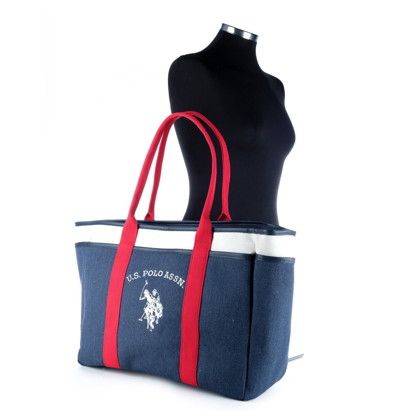 Bolsa Tote U.S. Polo Assn. Azul Marinho com Alças Vermelhas e Logótipo Bordado