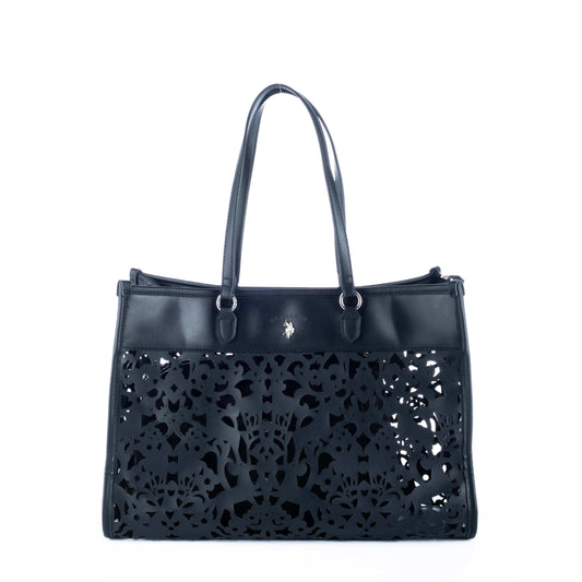 Bolsa Tote Feminina US Polo Preta com Detalhes Vazados
