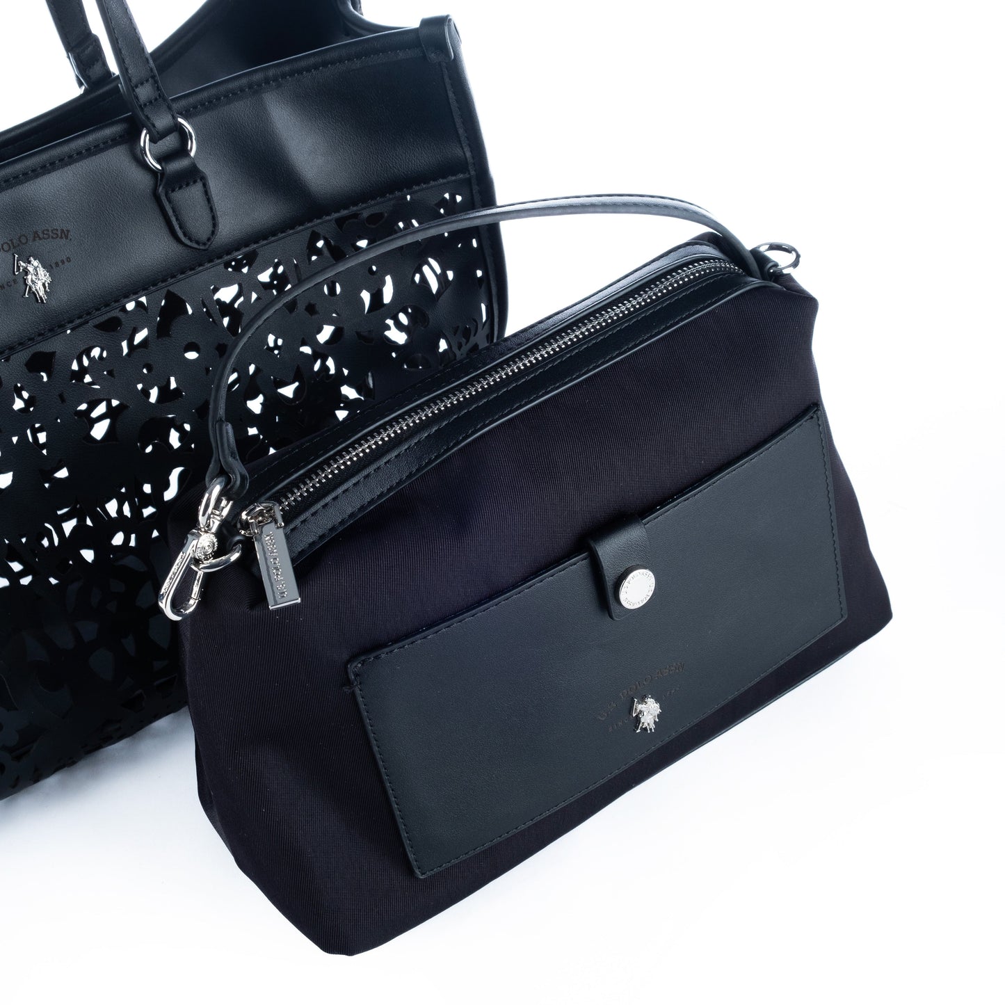 Bolsa Tote Feminina US Polo Preta com Detalhes Vazados