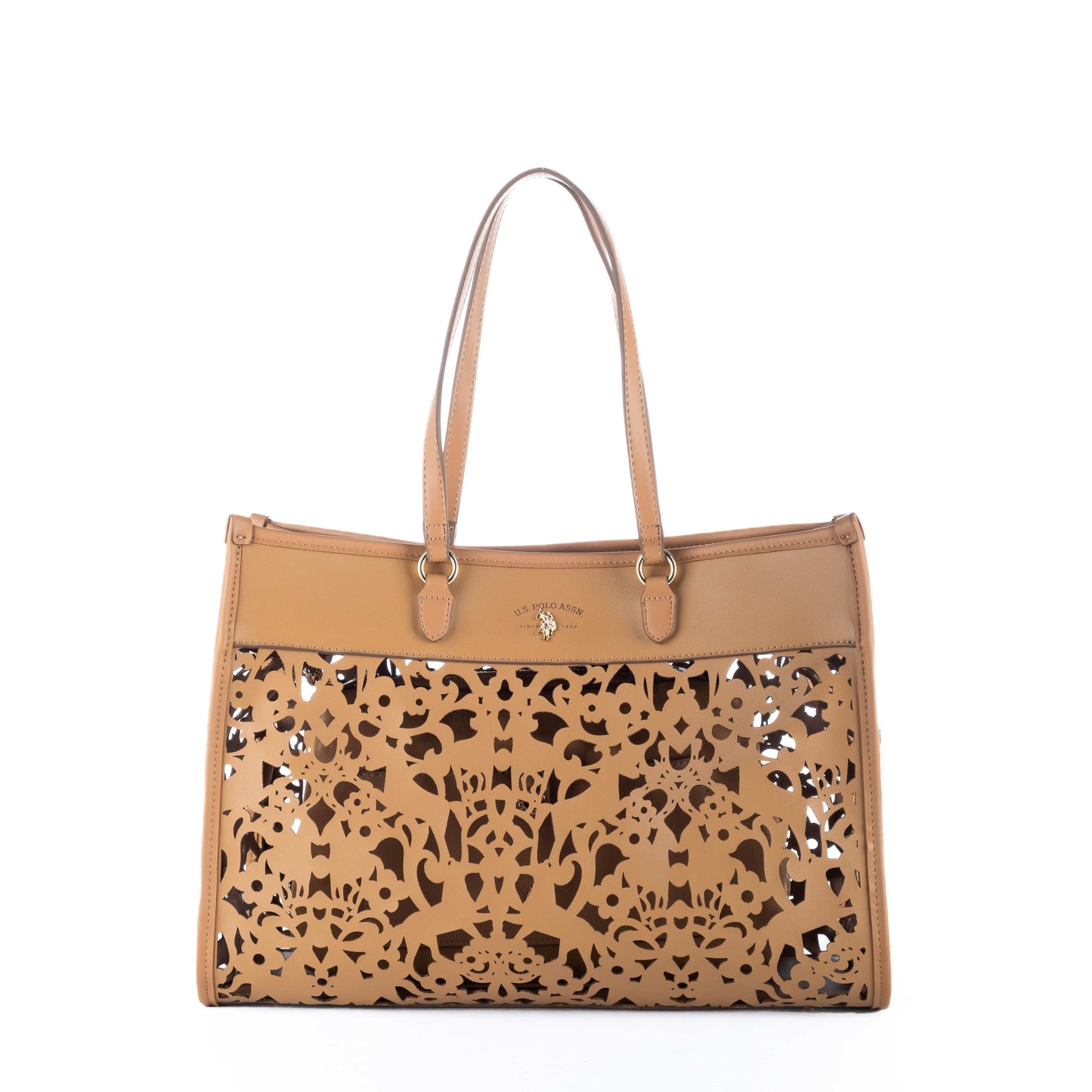 Bolsa Tote Feminina US Polo Marrom com Detalhes Vazados